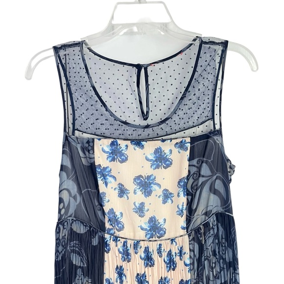 Sundance Blue Floral Maxi Dress Mesh Yoke Boho‎ Romantic - Picture 4 of 8